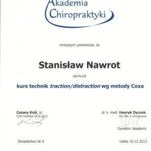 Certyfikat Akademii Chiropraktyki dla Stanisława Nawrota